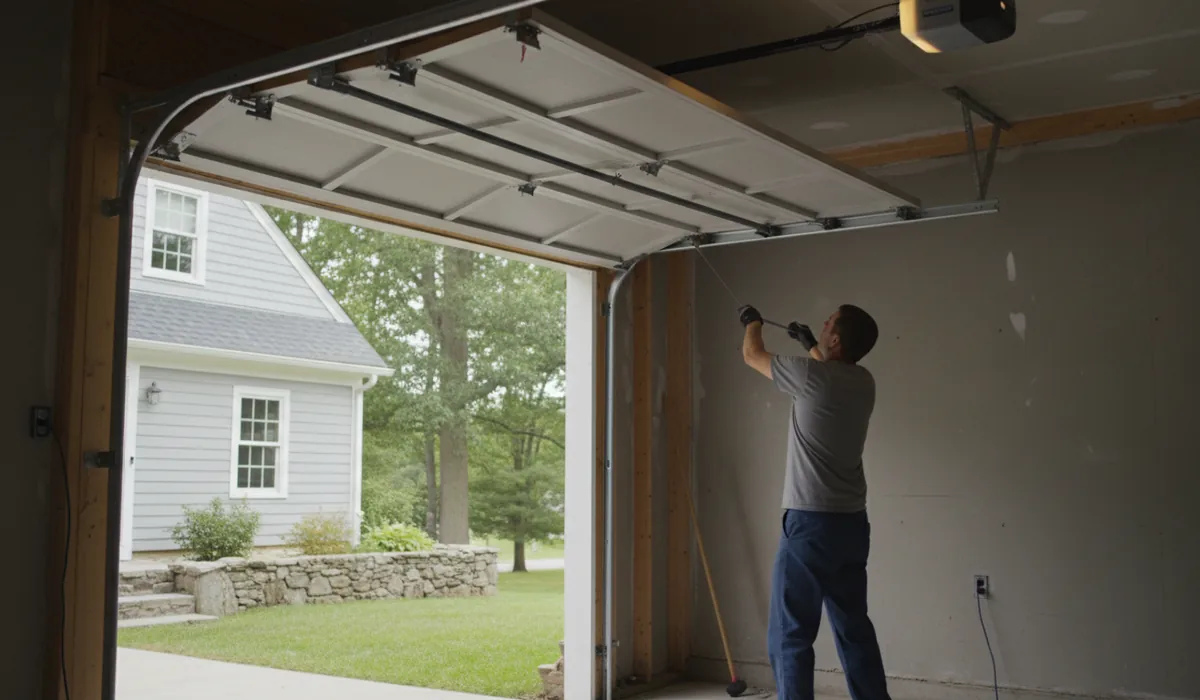 Wi-Fi garage door opener with battery backup mounted in an attached Stamford garage